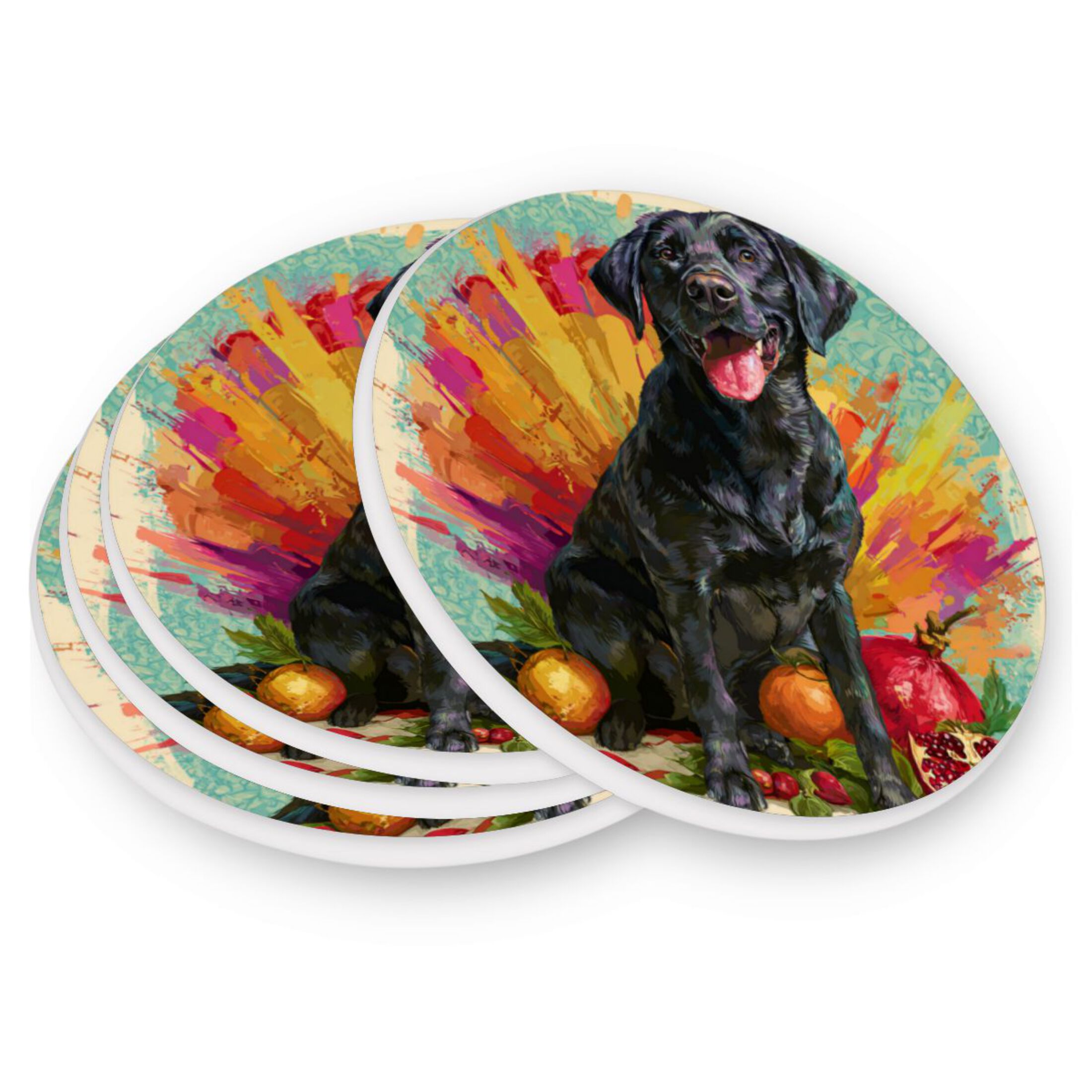 Labrador Coasters Qxltty Four Pcs Drink Coasters Black Labrador Ceramic Round Coaster ...