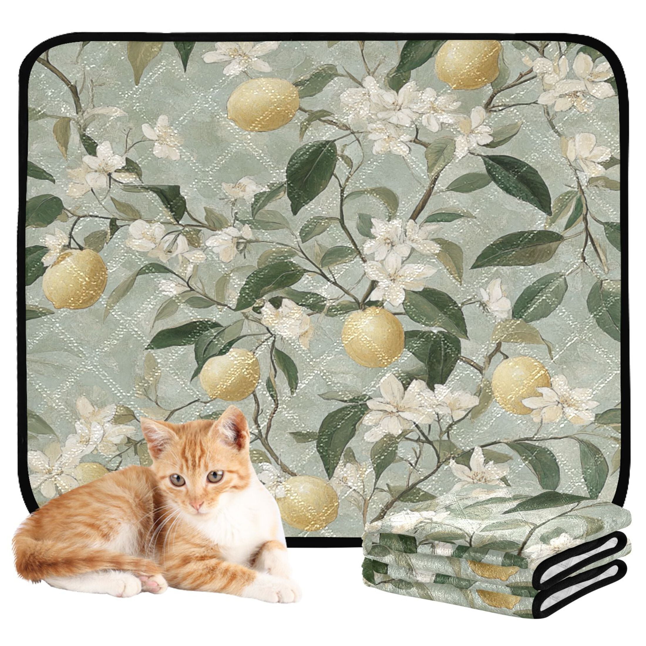Qxltty Fresh Lemon Tree Cat litter Pads Pet Set of 3 Diaper Mats Center Anti-leakage Layer Absorbent Soft and Comfortable