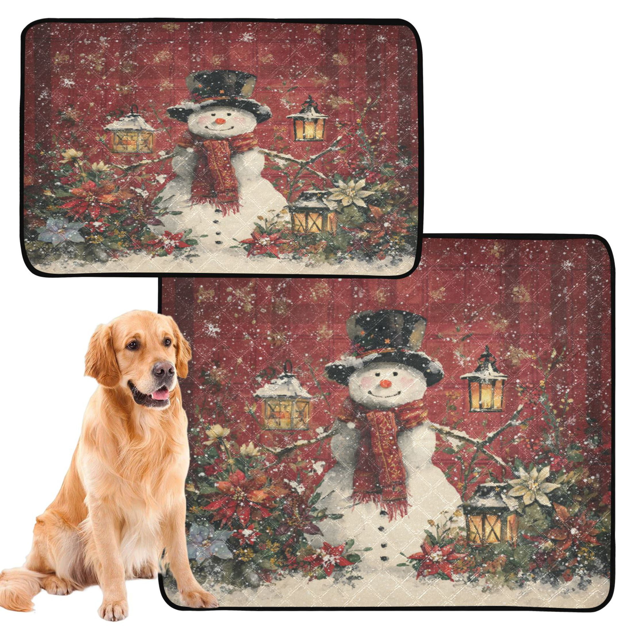 Qxltty Friendly Snowman Cat litter Pads Pet Set of 2 Diaper Mats Center Anti-leakage Layer Absorbent Soft and Comfortable