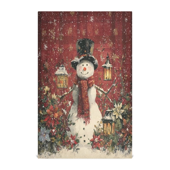 Qxltty Friendly Snowman Kitchen Towels 28 x 18 Inch Soft Cotton Linen Feel Dish Towels with Hanging Loop for Drying, Cleaning & Decor