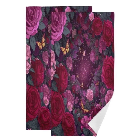 Qxltty Galaxy Rose Face Towel Set of 2 Polyester Cotton Soft Bath Towels for Bathroom Kitchen Hotel Spa 28.3x14.4in