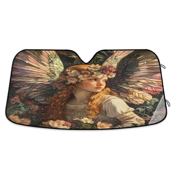 Qxltty Garden Angels Car Windshield Sunshades Foldable UV Rays Sun Visor Protector Keep Your Vehicle Cool 55×27.6in