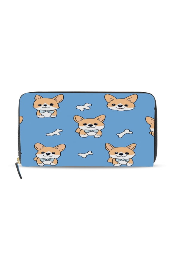 Gentleman Corgi Women's Leather Wallet Fashion Retro Multi Card Holder with Cell Phone Pocket Mothers Day Gifts