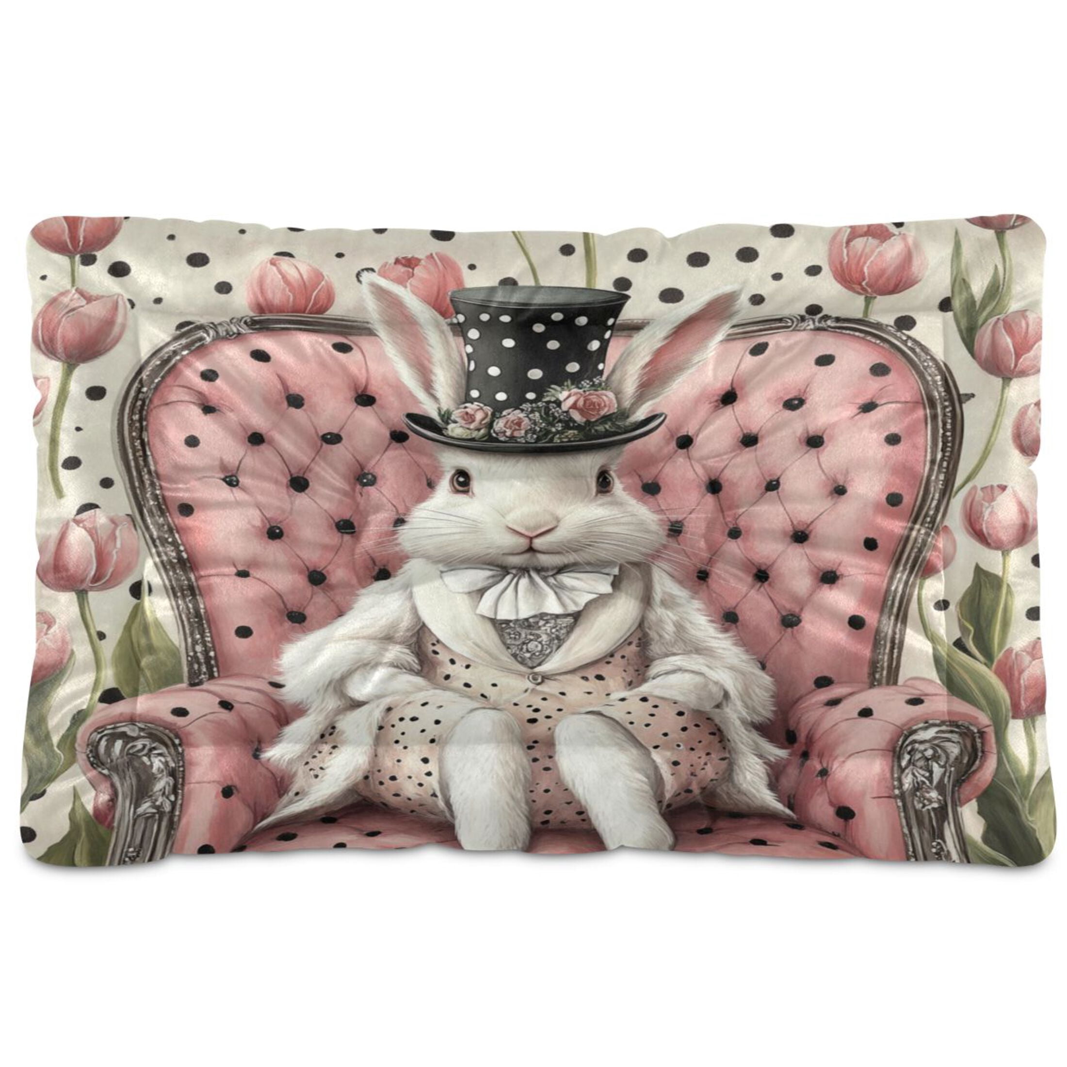 Qxltty Gentleman White Rabbit Ped Pad Wear-resistant and Hard to Bite Through Sleeping Pad for Small Medium Large Dogs Winter Pet Bed 36×24in