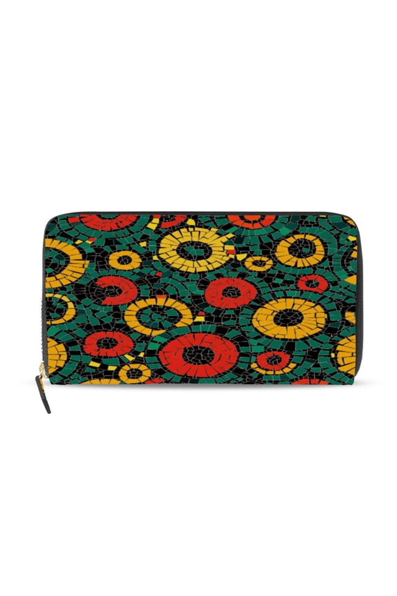 Geometric Circle Figure Women's Leather Wallet Fashion Retro Multi Card Holder with Cell Phone Pocket Mothers Day Gifts