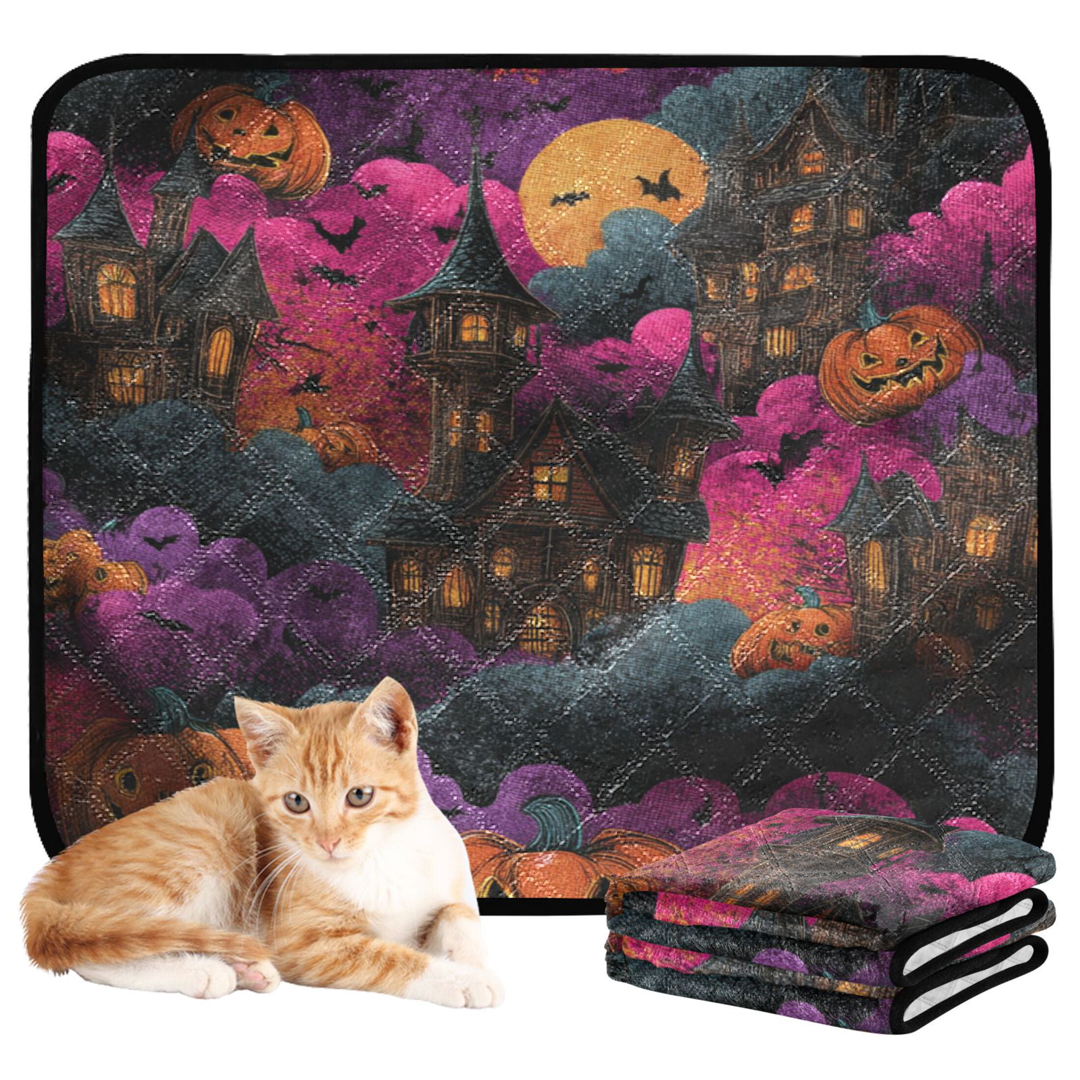 Qxltty Ghost Castle Cat litter Pads Pet Set of 3 Diaper Mats Center Anti-leakage Layer Absorbent Soft and Comfortable