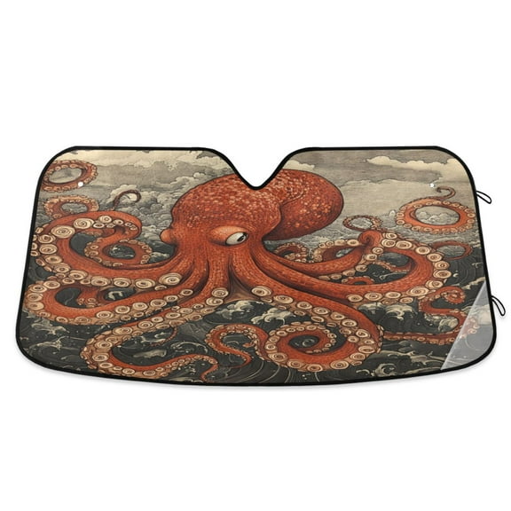 Qxltty Giant Octopus Car Windshield Sunshades Foldable UV Rays Sun Visor Protector Keep Your Vehicle Cool 53×23.5in