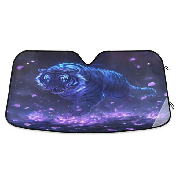 Qxltty Giant Tiger Purple Pattern Car Windshield Sunshades Foldable UV Rays Sun Visor Protector Keep Your Vehicle Cool 53×23.5in