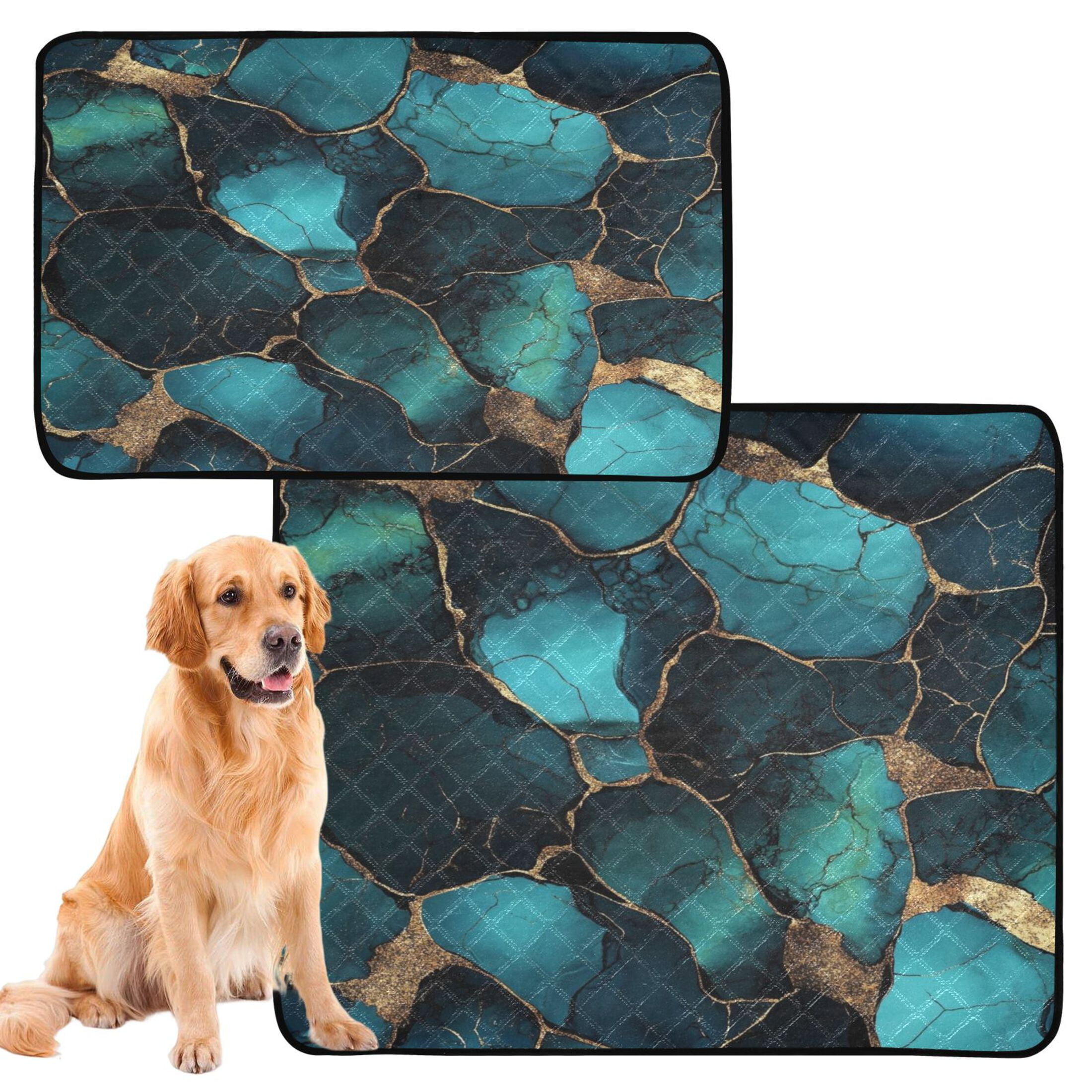 Qxltty Gild Dark Green Marble Cat litter Pads Pet Set of 2 Diaper Mats Center Anti-leakage Layer Absorbent Soft and Comfortable