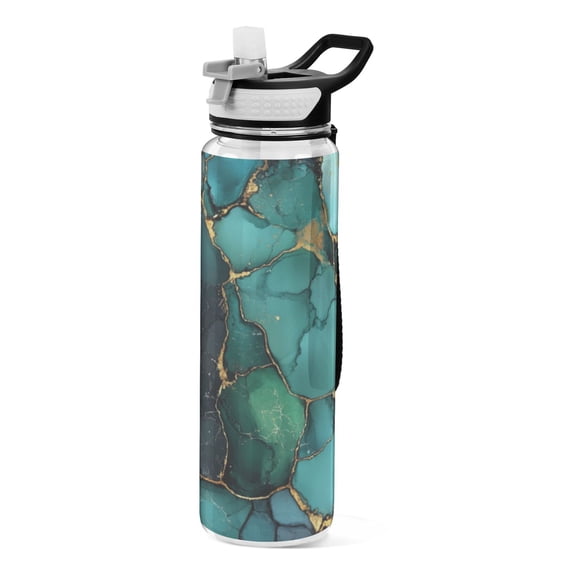 Qxltty Gild Dark Green Marbles Water Bottle 32 oz with Straw BPA Free Reusable Fitness Sport Bottle Perfect for Travel School Outdoors and Gym