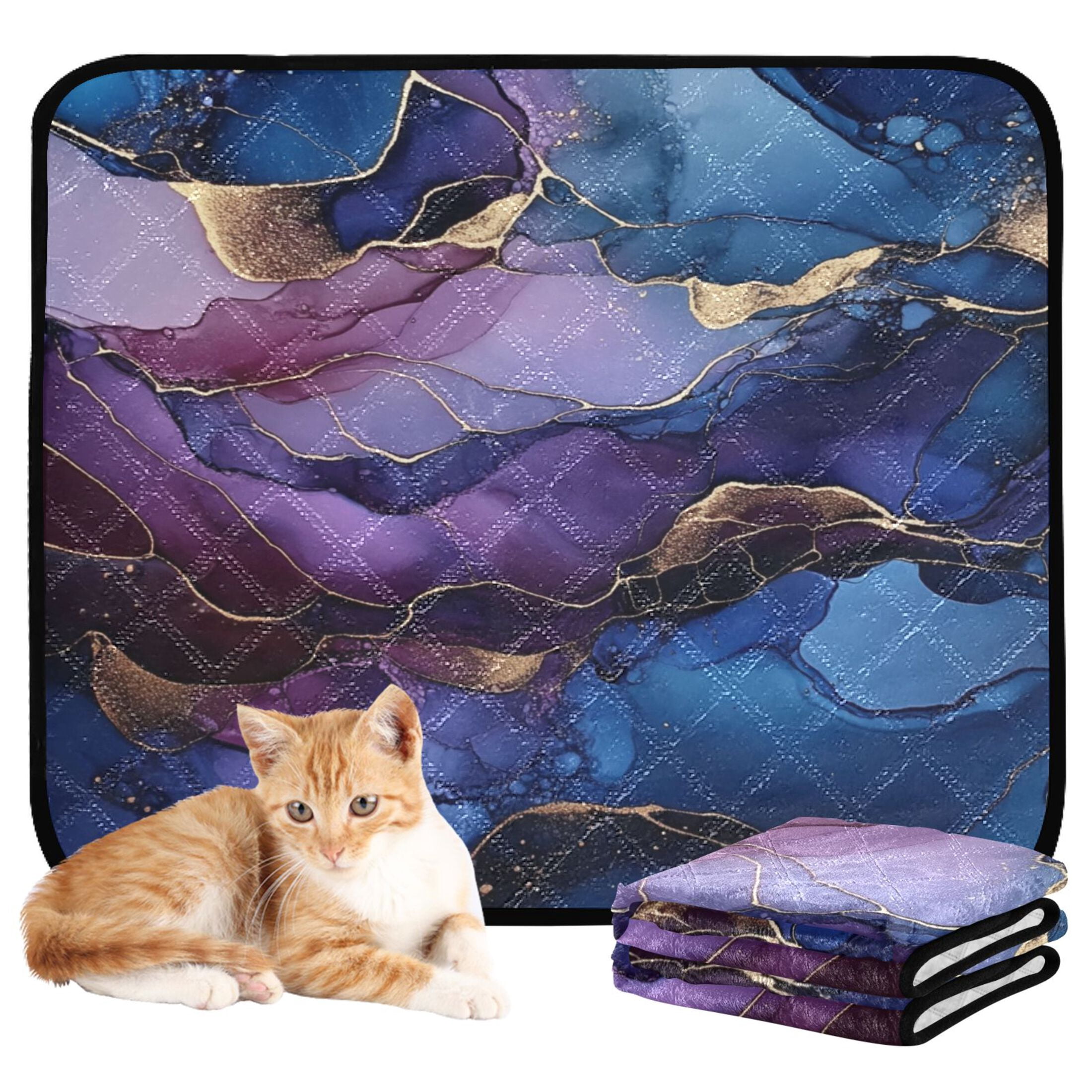 Qxltty Gilt Blue Marble Cat litter Pads Pet Set of 3 Diaper Mats Center Anti-leakage Layer Absorbent Soft and Comfortable