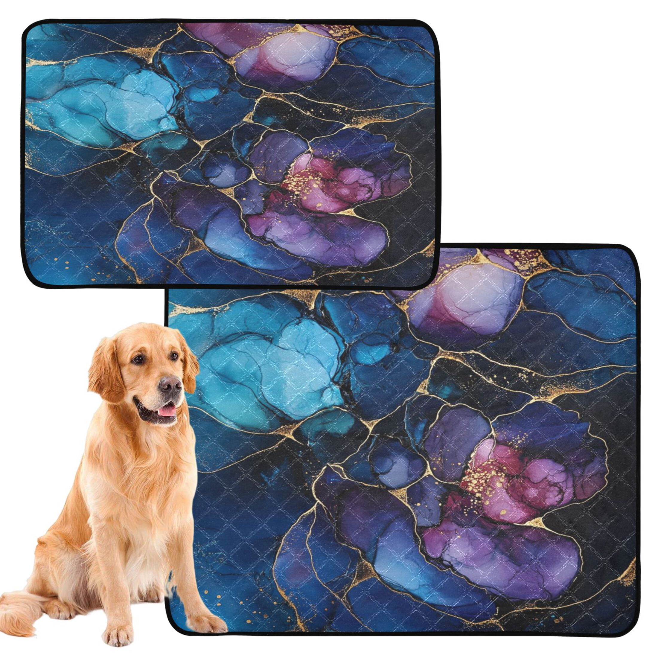 Qxltty Gilt Blue Marbles Cat litter Pads Pet Set of 2 Diaper Mats Center Anti-leakage Layer Absorbent Soft and Comfortable