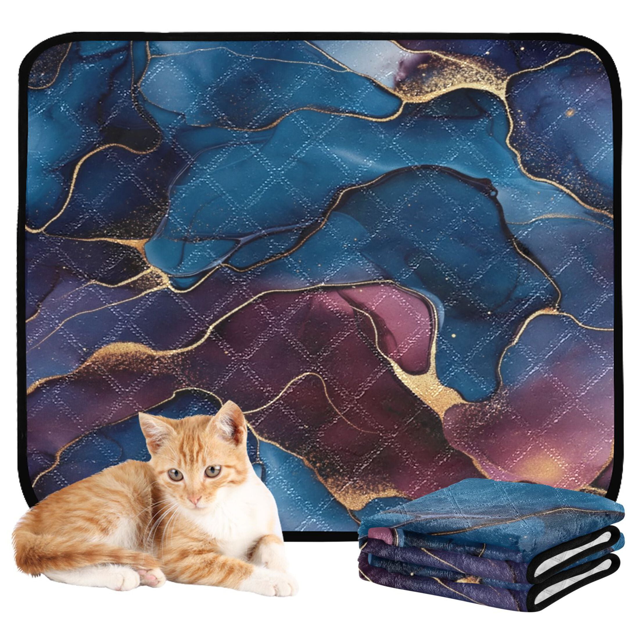 Qxltty Gilt Blue Pattern Cat litter Pads Pet Set of 3 Diaper Mats Center Anti-leakage Layer Absorbent Soft and Comfortable