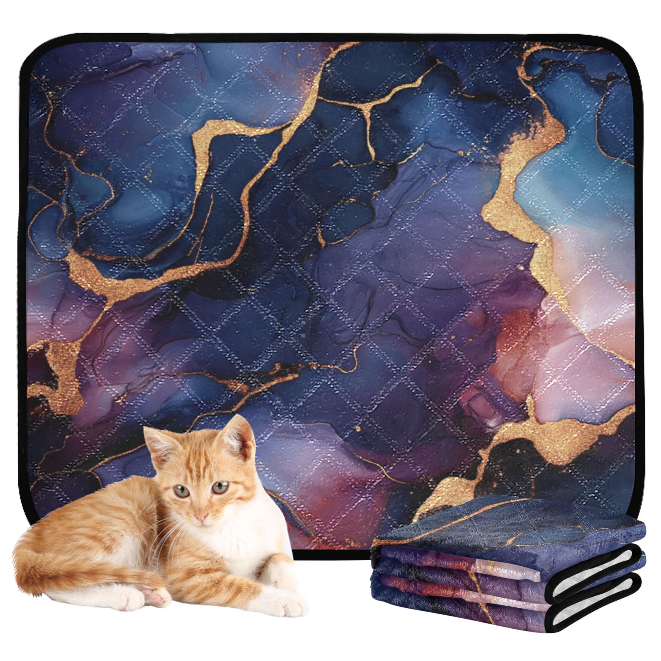 Qxltty Gilt Blue Patterns Cat litter Pads Pet Set of 3 Diaper Mats Center Anti-leakage Layer Absorbent Soft and Comfortable