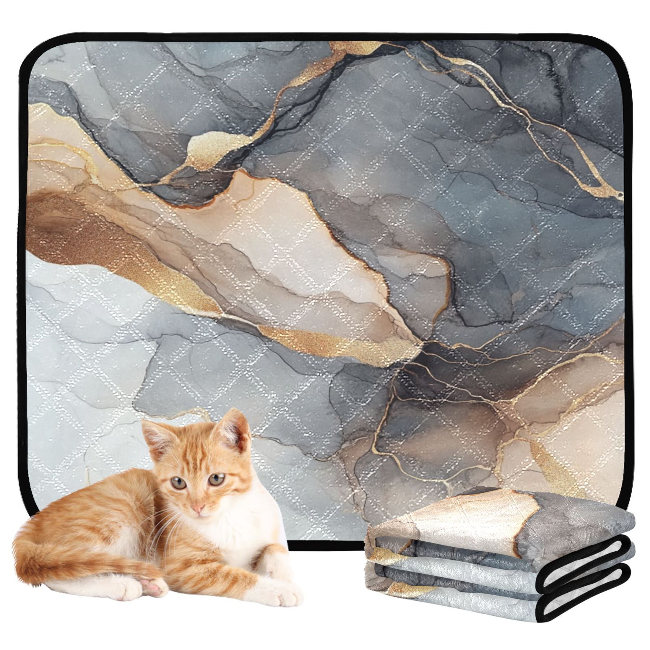 Qxltty Gilt Brown Marble Cat litter Pads Pet Set of 3 Diaper Mats Center Anti-leakage Layer Absorbent Soft and Comfortable