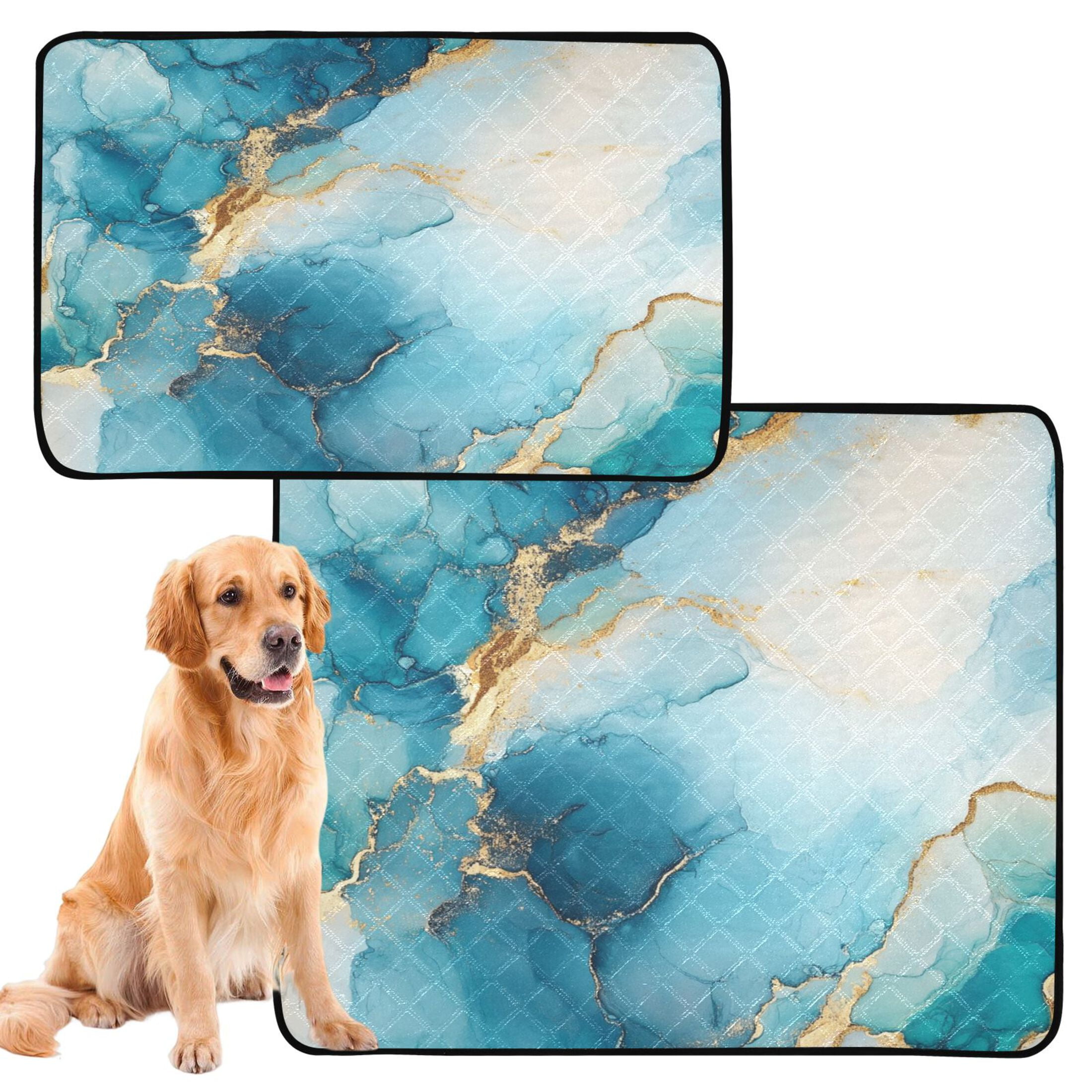 Qxltty Gilt Cyan Marble Cat litter Pads Pet Set of 2 Diaper Mats Center Anti-leakage Layer Absorbent Soft and Comfortable