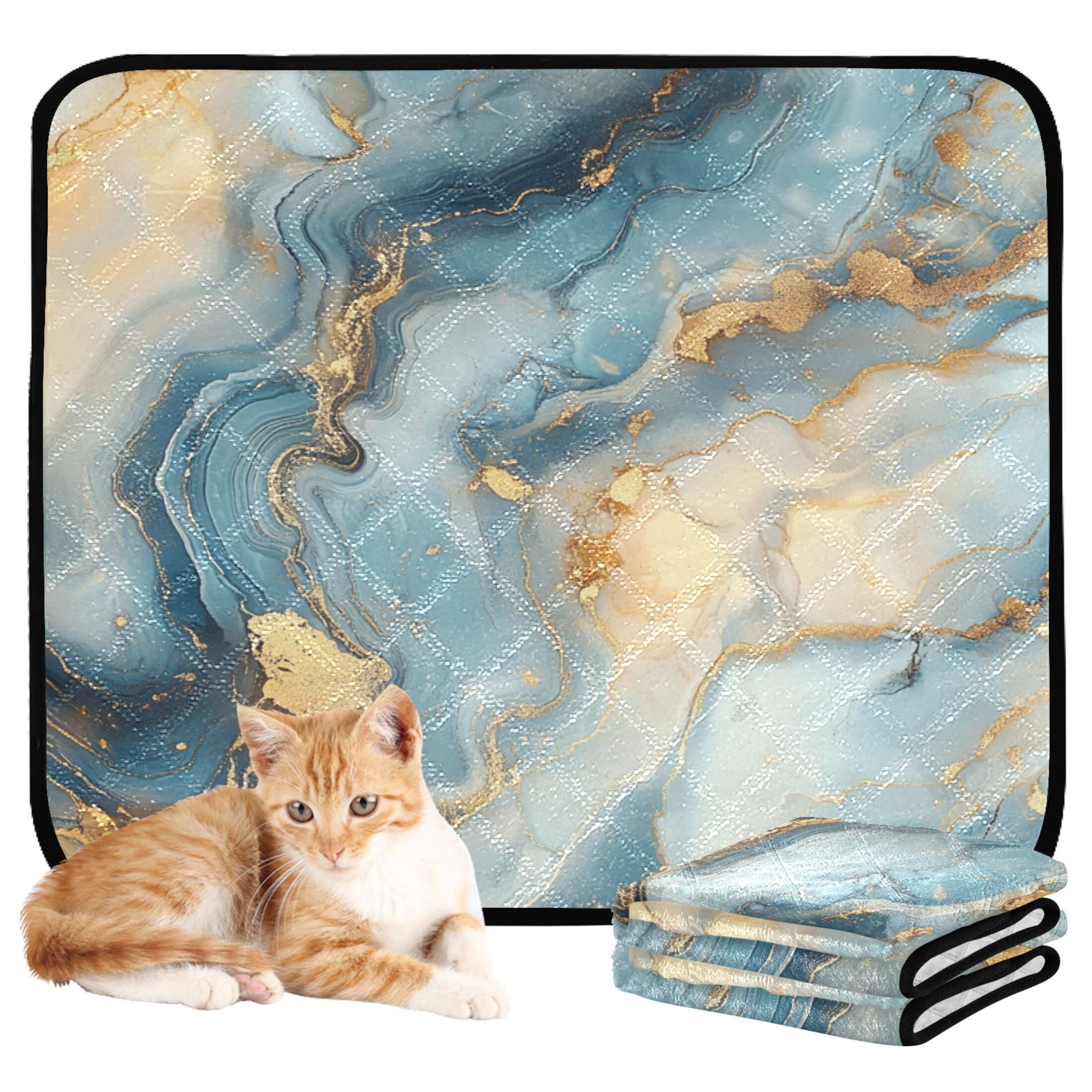 Qxltty Gilt Cyan Pattern Cat litter Pads Pet Set of 3 Diaper Mats Center Anti-leakage Layer Absorbent Soft and Comfortable