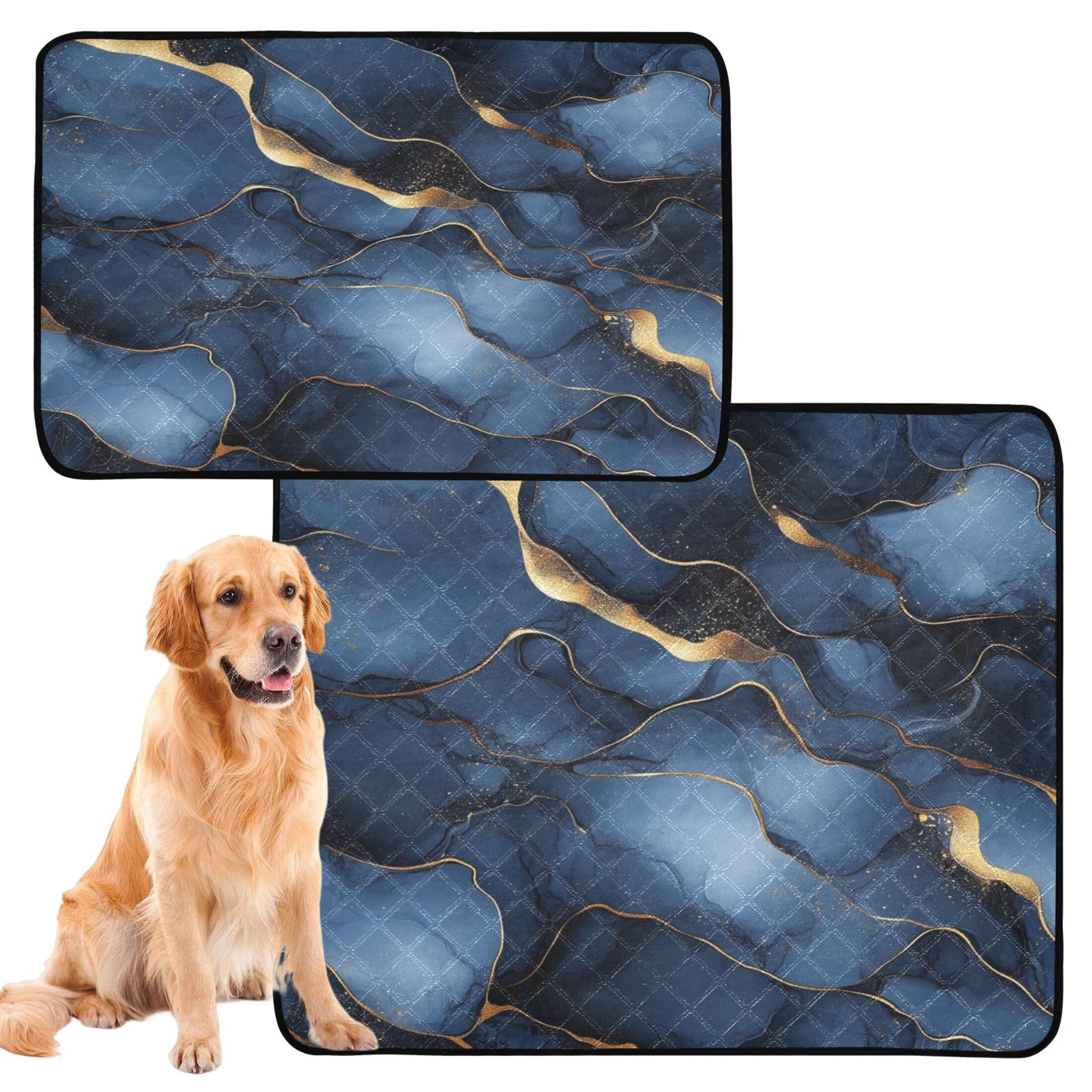 Qxltty Gilt Dark Blue Marbles Cat litter Pads Pet Set of 2 Diaper Mats Center Anti-leakage Layer Absorbent Soft and Comfortable