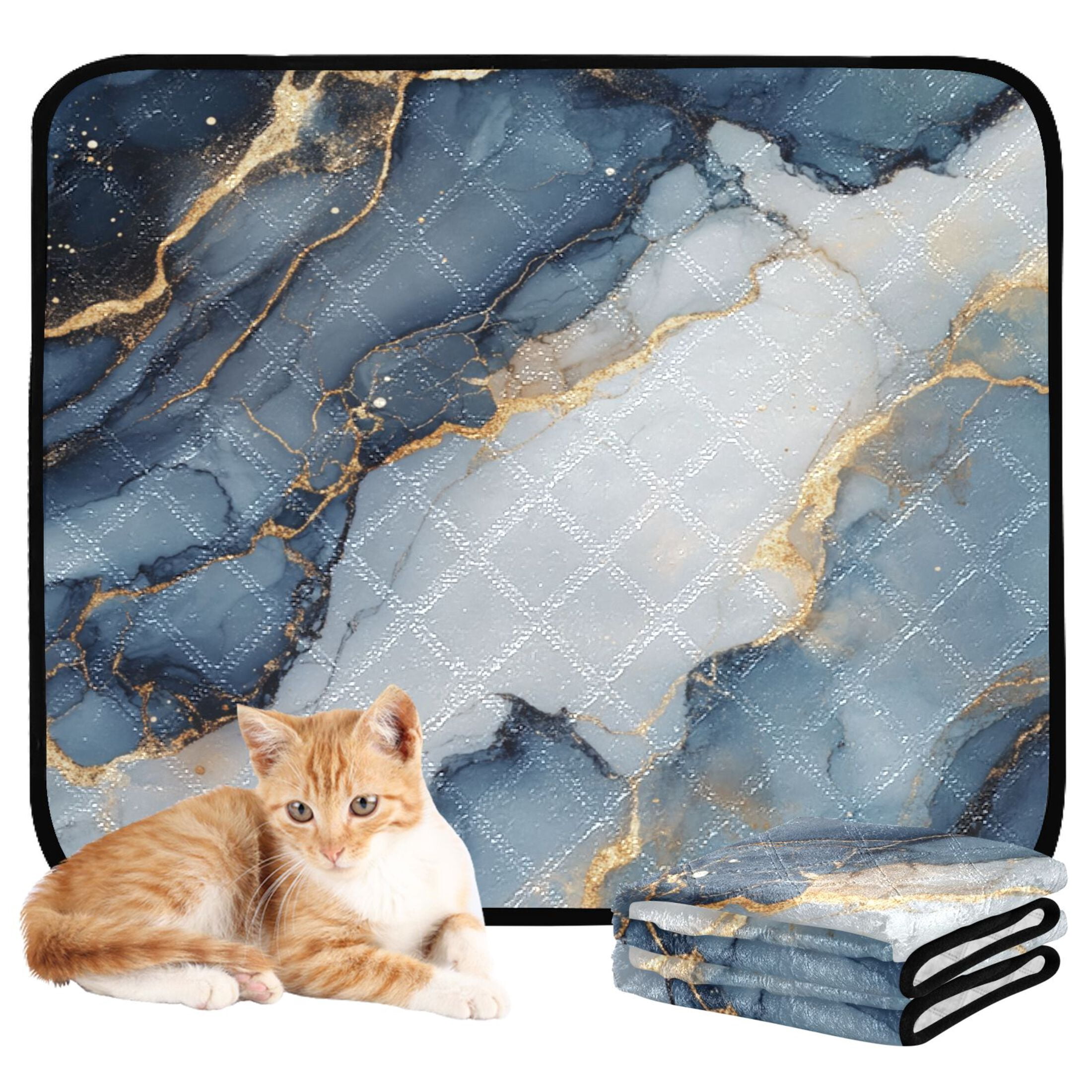 Qxltty Gilt Dark Blue Pattern Cat litter Pads Pet Set of 3 Diaper Mats Center Anti-leakage Layer Absorbent Soft and Comfortable