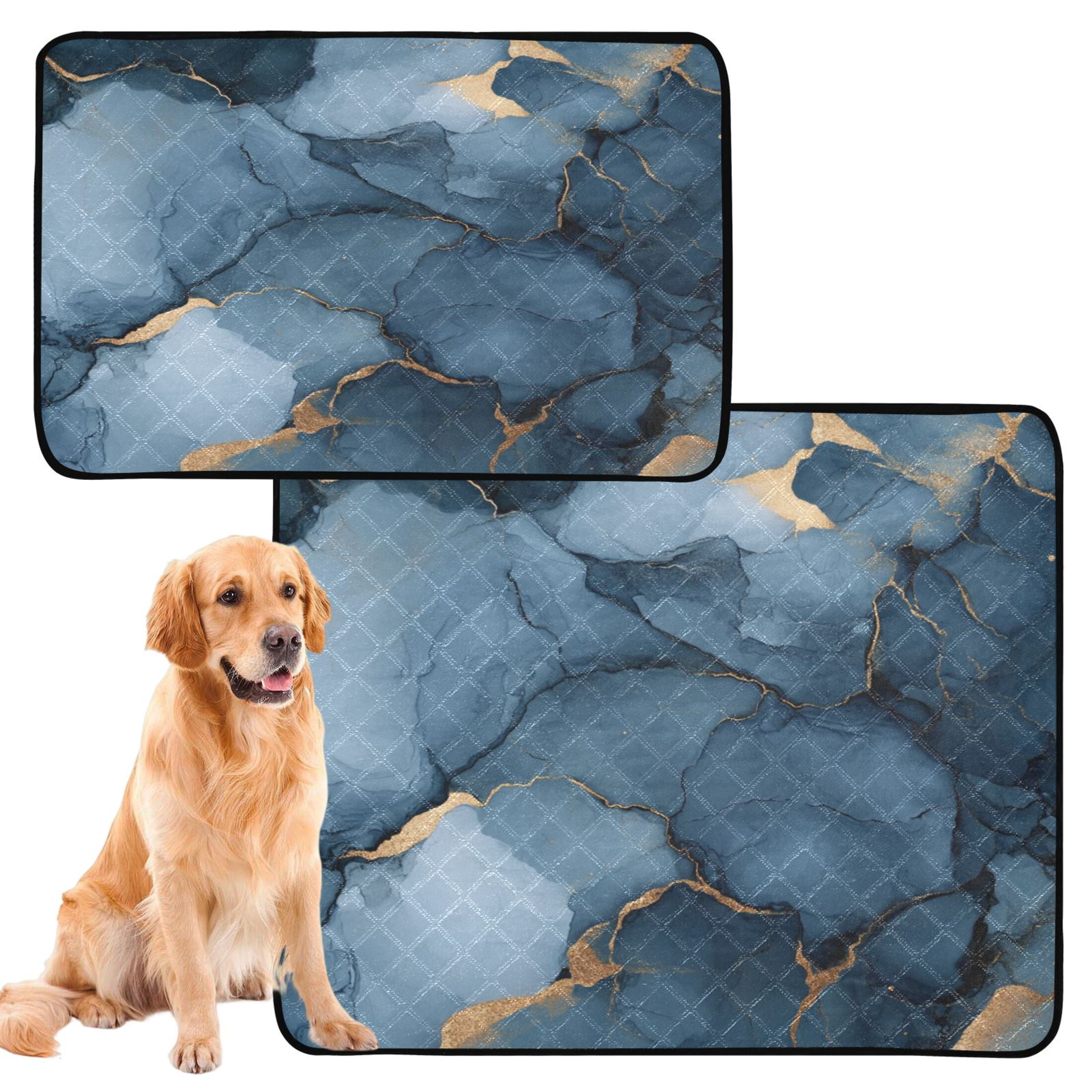 Qxltty Gilt Dark Blue Patterns Cat litter Pads Pet Set of 2 Diaper Mats Center Anti-leakage Layer Absorbent Soft and Comfortable