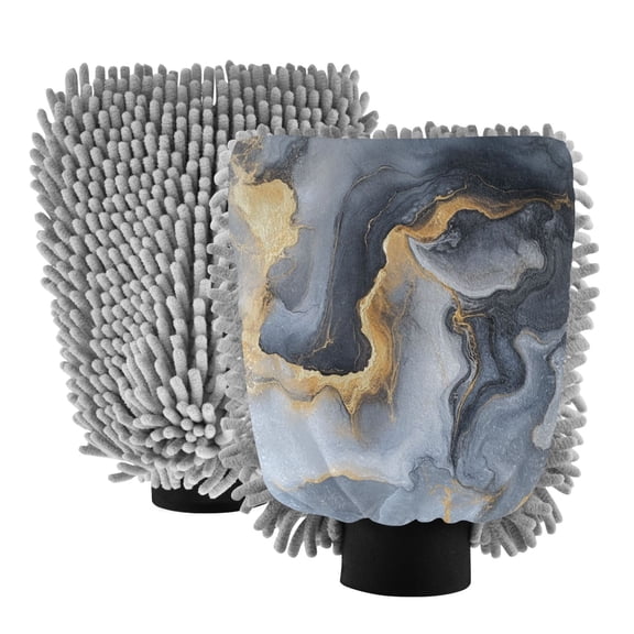 Qxltty Gilt Gray Patterns Car Wash Mitt 2pcs Scratch Free Lint-Free Antistatic Microfiber 7.09×10.24in