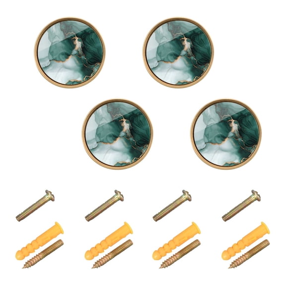 Qxltty Gilt Green Patterns Cabinet Knobs Kitchen Drawer Knobs Round Door Pulls Dressing Table Wardrobe Closet Knob Handles Decorative Set of 4