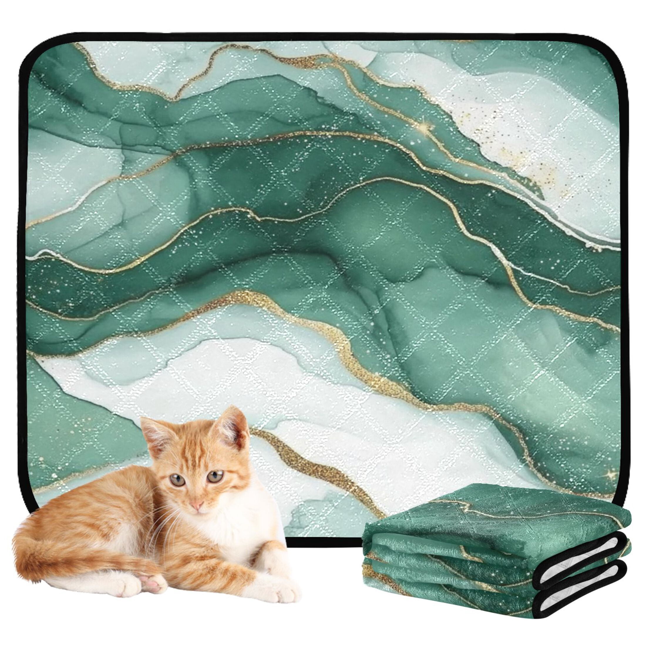 Qxltty Gilt Green Texture Cat litter Pads Pet Set of 3 Diaper Mats Center Anti-leakage Layer Absorbent Soft and Comfortable