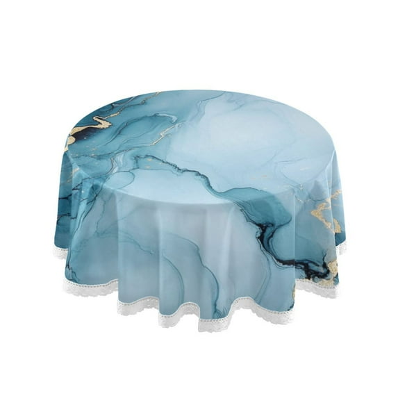 Qxltty Gilt Light Blue Marble Round Tablecloth 60 Inch Dia Washable Table Cover with Dust-Proof Wrinkle Resistant for Restaurant Picnic Indoor and Outdoor Dining