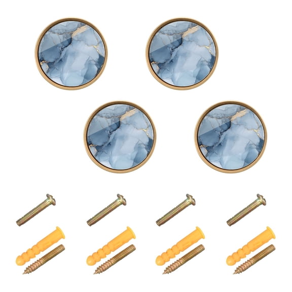 Qxltty Gilt Light Blue Marbles Cabinet Knobs Kitchen Drawer Knobs Round Door Pulls Dressing Table Wardrobe Closet Knob Handles Decorative Set of 4