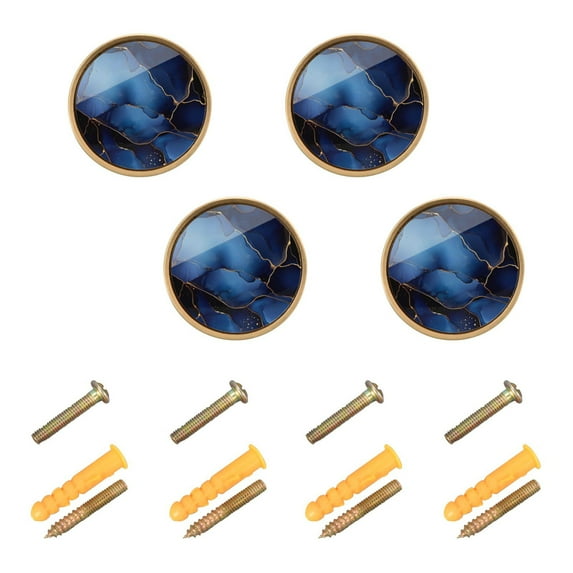 Qxltty Gilt Navy Blue Marble Cabinet Knobs Kitchen Drawer Knobs Round Door Pulls Dressing Table Wardrobe Closet Knob Handles Decorative Set of 4