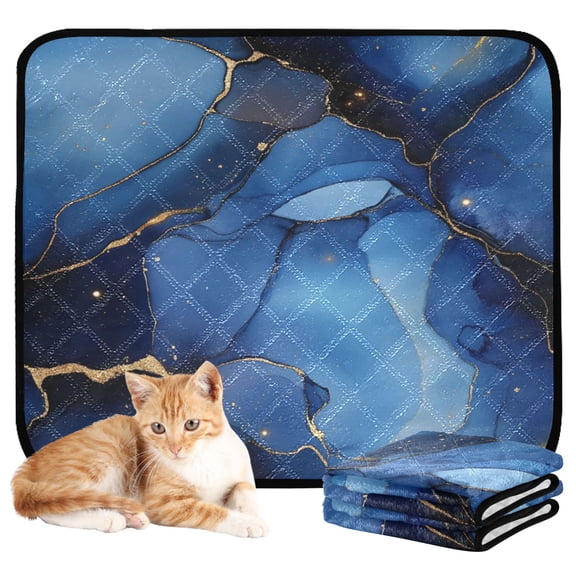 Qxltty Gilt Navy Blue Marbles Cat litter Pads Pet Set of 3 Diaper Mats Center Anti-leakage Layer Absorbent Soft and Comfortable