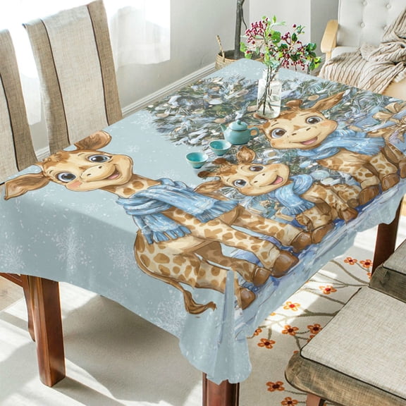 Qxltty Giraffe Family Square Tablecloth 54×54in Thick Wrinkle Resistant Heat Proof Durable Table Cover for Dining Table