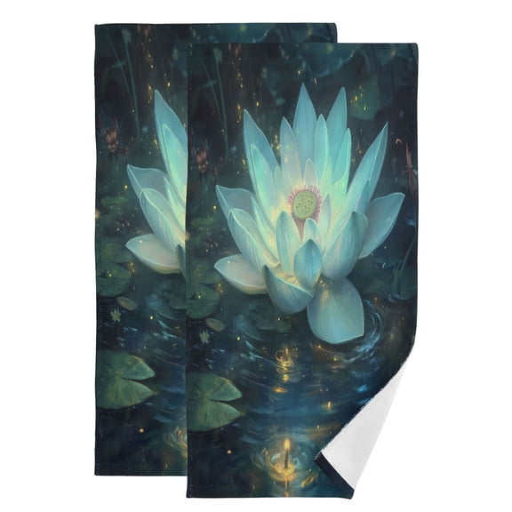 Qxltty Glowing Lotus Flower Face Towel Set of 2 Polyester Cotton Soft Bath Towels for Bathroom Kitchen Hotel Spa 28.3x14.4in