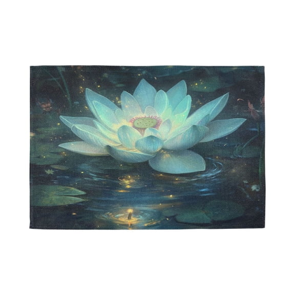 Qxltty Glowing Lotus Flower Placemats Set of 1 Heat Resistant Non-Slip Place mat for Dining Table Washable Durable Polyester Woven Table Decorations