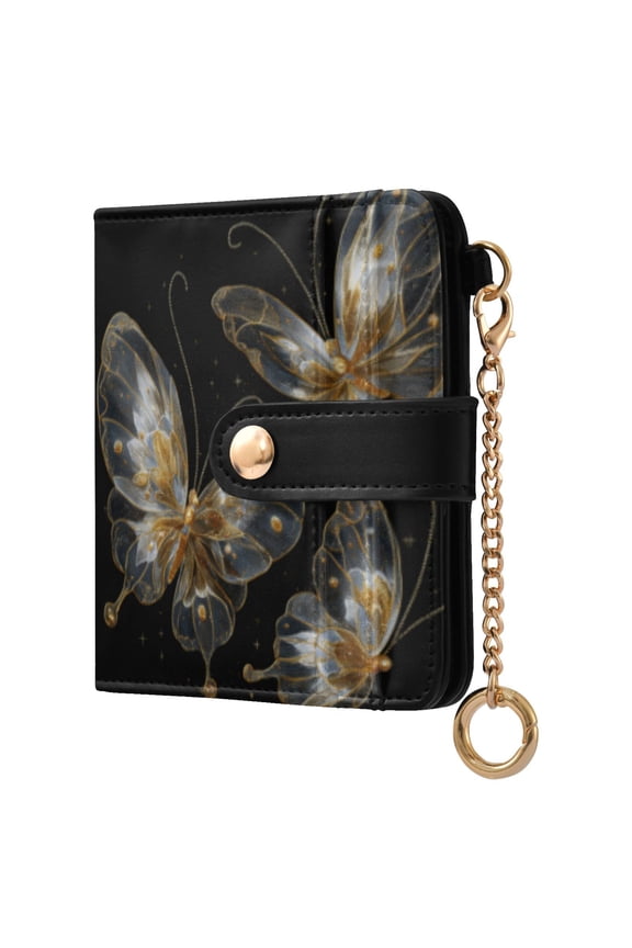 Gold Transparent Butterfly Ladies Wallet Rfid Slim Thin Compact Credit Card Women Wallet Zipper Coin Pocket and ID Window for Female Gifts
