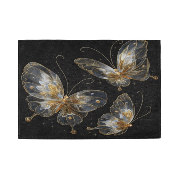 Qxltty Gold Transparent Butterfly Placemats Set of 1 Heat Resistant Non-Slip Place mat for Dining Table Washable Durable Polyester Woven Table Decorations