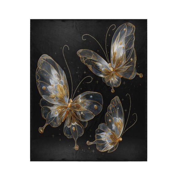 Qxltty Gold Transparent Butterfly Soft Cozy Fluffy Blankets for Couch Sofa Chair Bed Camping Picnic Travel Lightweight Bed 5060inch