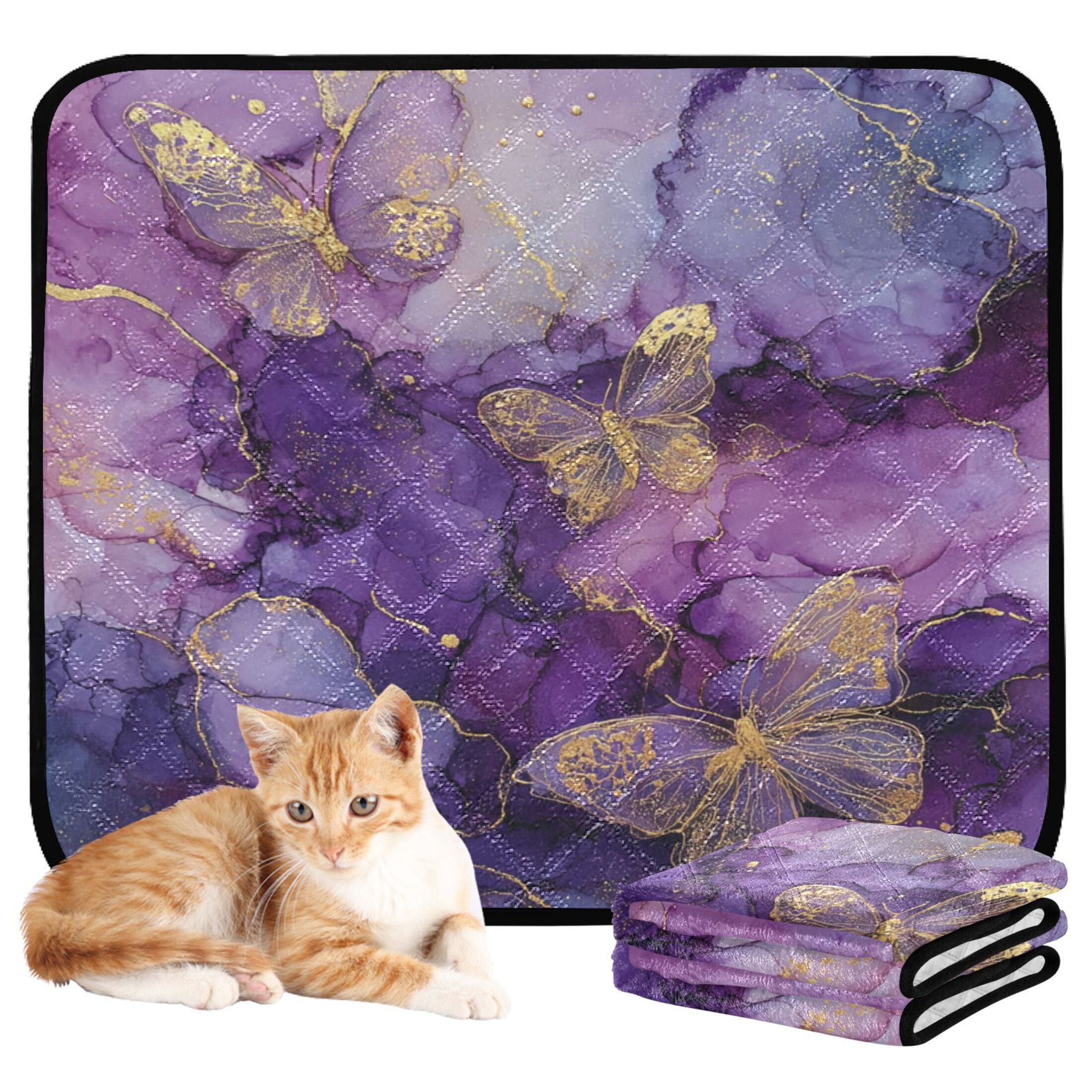 Qxltty Gold Trimmed Butterfly Cat litter Pads Pet Set of 3 Diaper Mats Center Anti-leakage Layer Absorbent Soft and Comfortable