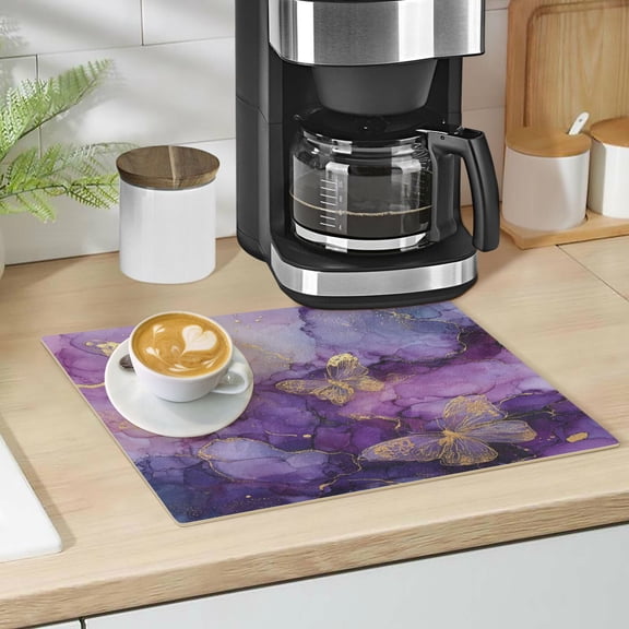 Qxltty Gold Trimmed Butterfly Leather Drying Mat for Kitchen Countertops Coffee Mats Hide Stain Quickly Absorbs Water Tableware Decor