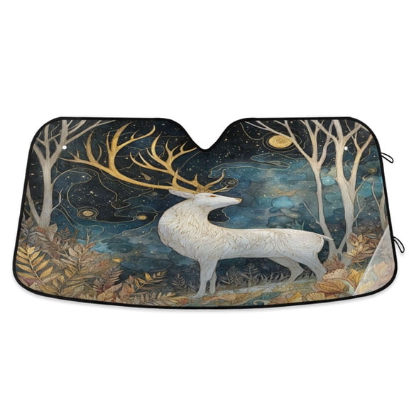 Qxltty Golden Antlered Deer Car Windshield Sunshades Foldable UV Rays Sun Visor Protector Keep Your Vehicle Cool 53×23.5in