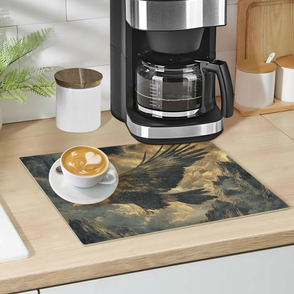 Qxltty Golden Eagle Leather Drying Mat for Kitchen Countertops Coffee Mats Hide Stain Quickly Absorbs Water Tableware Decor