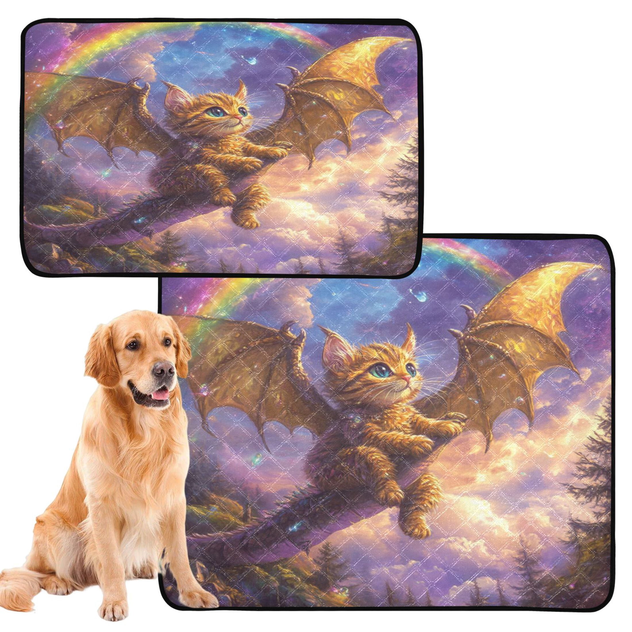 Qxltty Golden Kitten with Wings Cat litter Pads Pet Set of 2 Diaper Mats Center Anti-leakage Layer Absorbent Soft and Comfortable