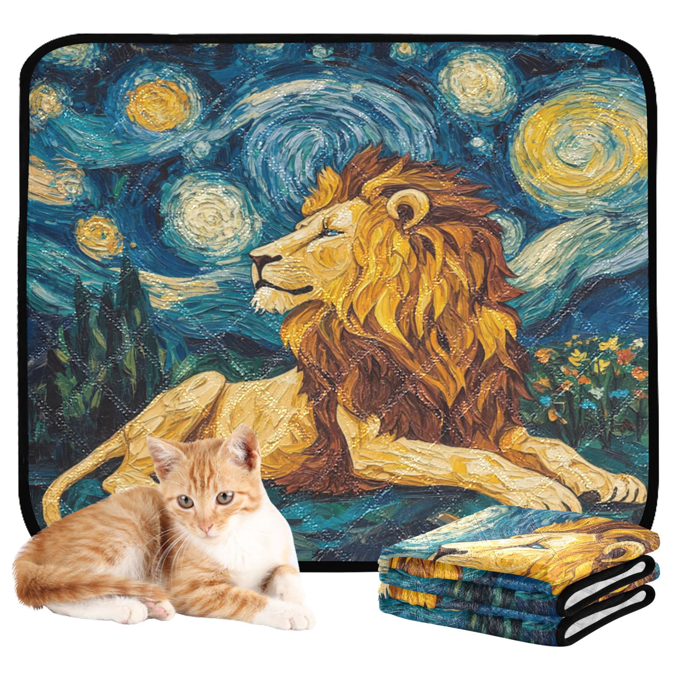 Qxltty Golden Lion King Cat litter Pads Pet Set of 3 Diaper Mats Center Anti-leakage Layer Absorbent Soft and Comfortable
