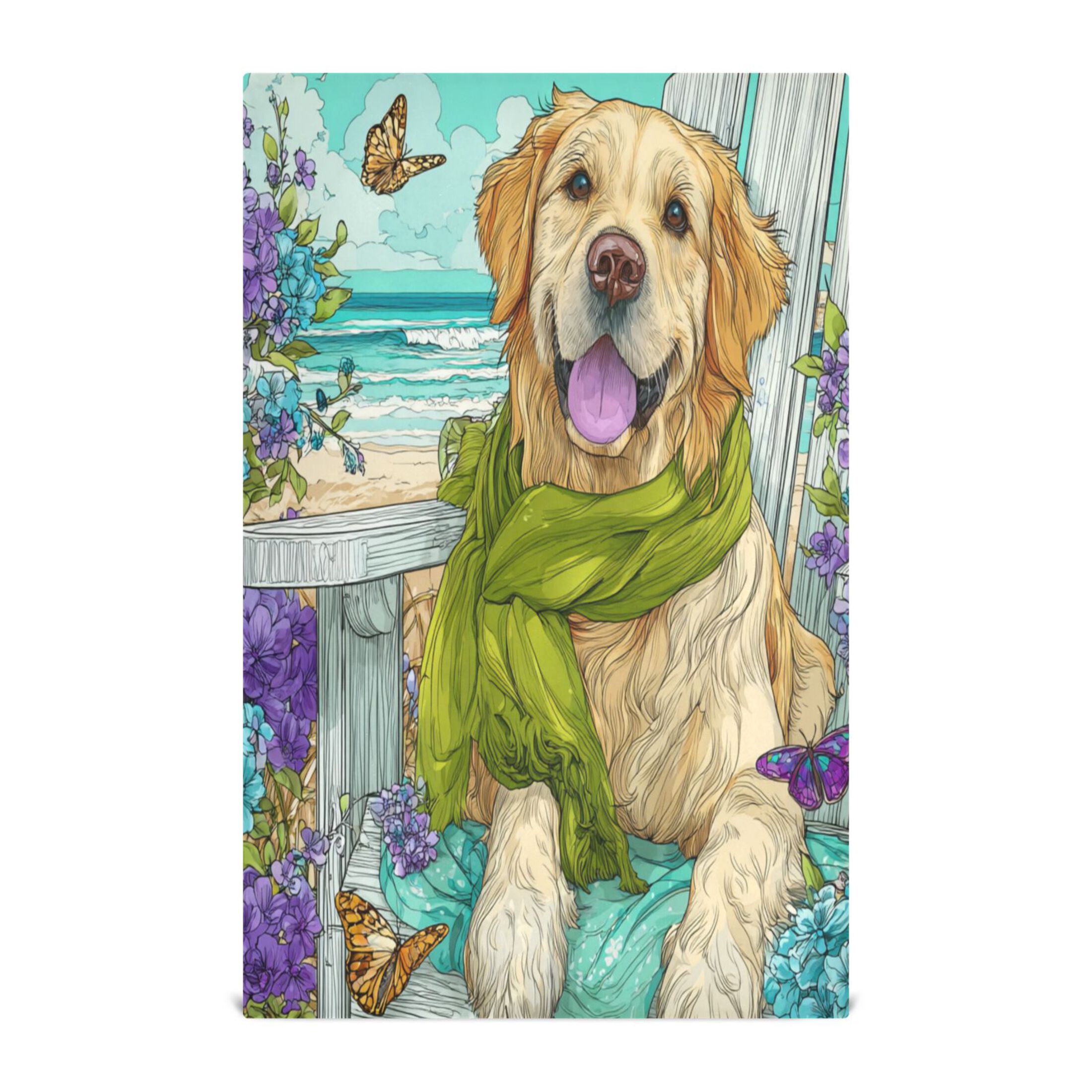 Qxltty Golden Retriever Kitchen Towels 28 x 18 Inch Set of 6 Soft Cotton Linen Feel Dish Towels with Hanging Loop for Drying, Cleaning & Decor