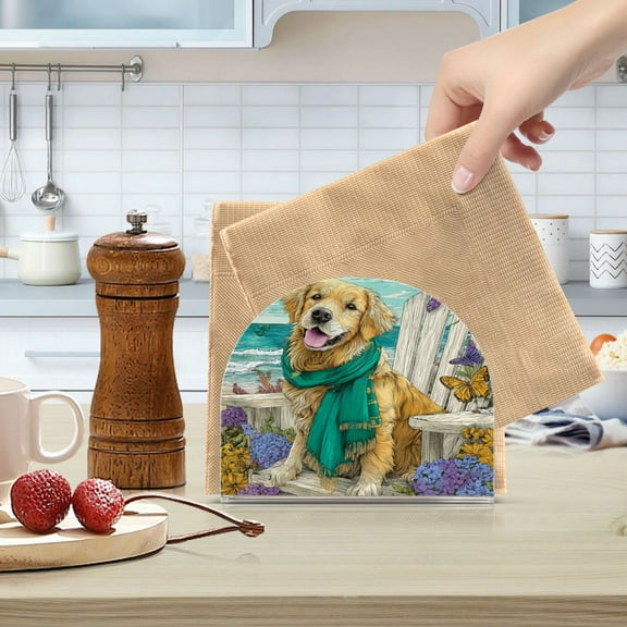 Qxltty Golden Retrievers Acrylic Napkin Holder Set of 1 Transparent Dining Table Kitchen Cafeteria Home Decor 4.1x4.9x1.97in