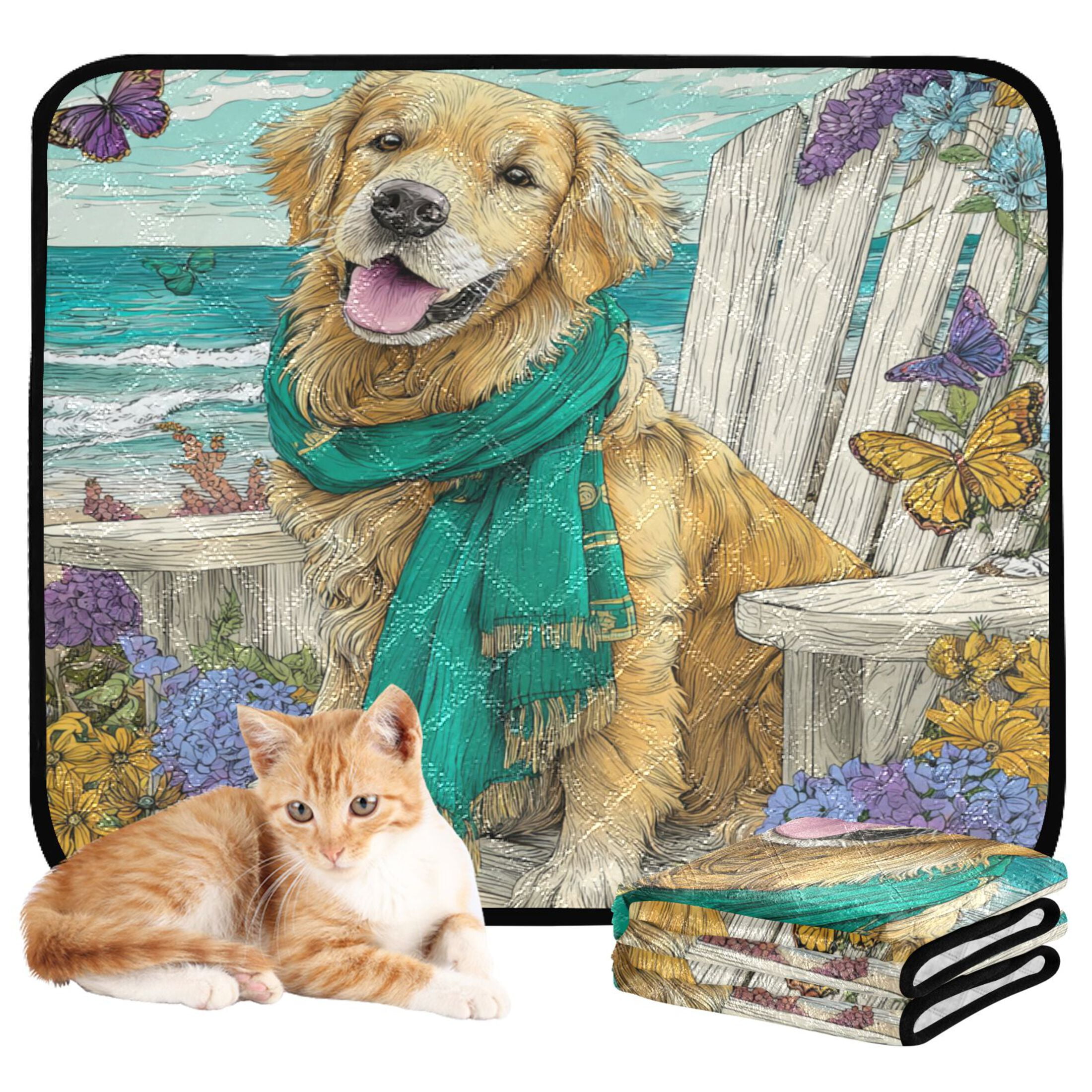 Qxltty Golden Retrievers Cat litter Pads Pet Set of 3 Diaper Mats Center Anti-leakage Layer Absorbent Soft and Comfortable