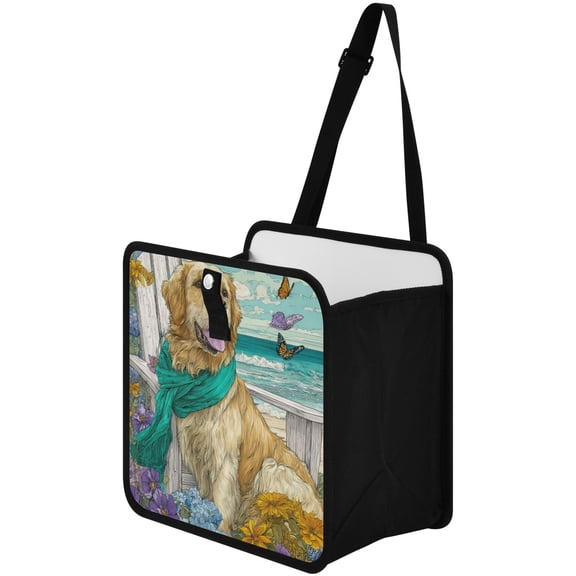 Qxltty Golden Retrieverss Car Dumpster Collapsible Rear Seat Suspension Trash for Front Seat Center Console in Vehicle