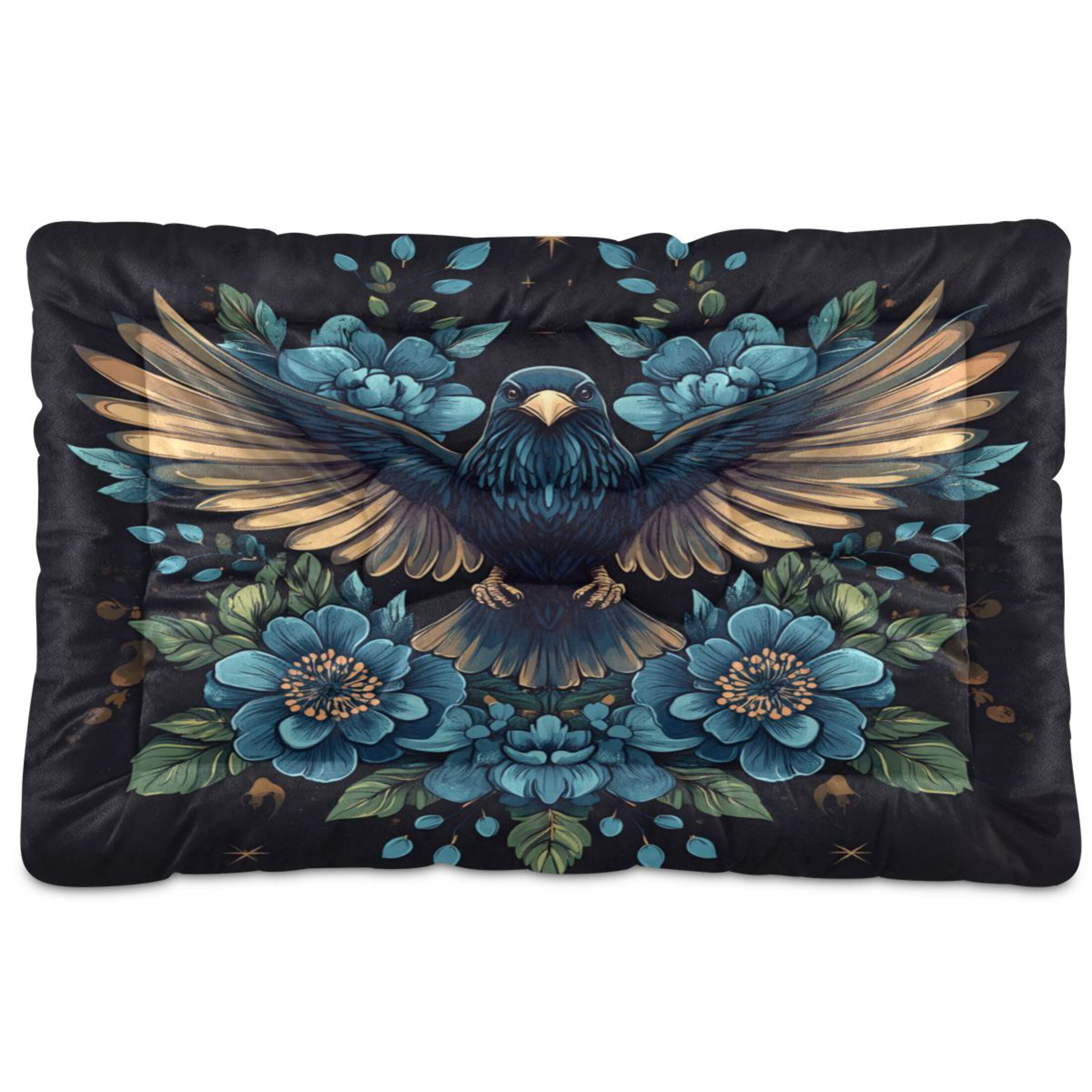 Qxltty Golden Winged Crow Pattern Ped Pad Wear-resistant and Hard to Bite Through Sleeping Pad for Small Medium Large Dogs Winter Pet Bed 36×24in