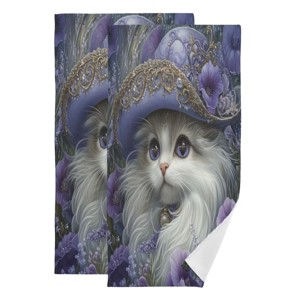 Qxltty Gorgeous Persian Cat Face Towel Set of 2 Polyester Cotton Soft Bath Towels for Bathroom Kitchen Hotel Spa 28.3x14.4in