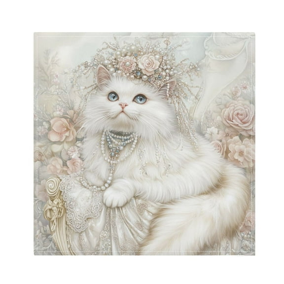 Qxltty Gorgeous White Cat Napkins 20×20in Perfect for Parties Dinners Weddings Cocktail Housewarming Cloth Napkins Set of 6